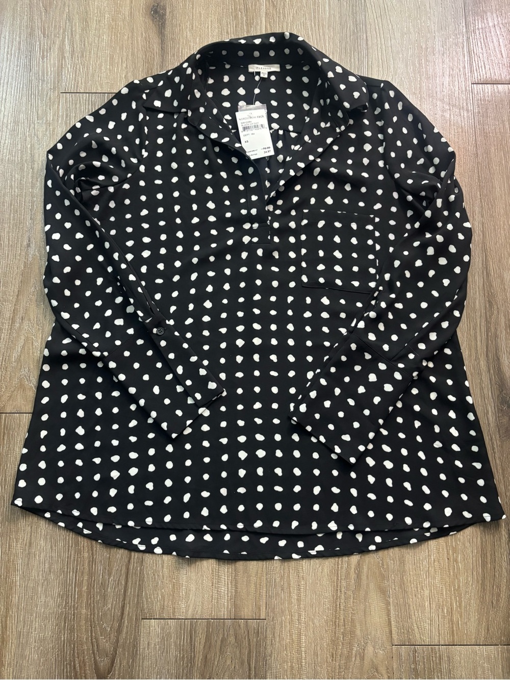 Pleione Black Button-Front Polka Dot Long Sleeve Shirt